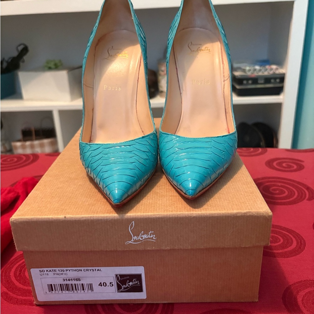Louboutin Teal Python Pumps